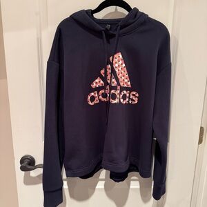 adidas Dark Blue Hoodie with Pink and White Polka Dot Logo